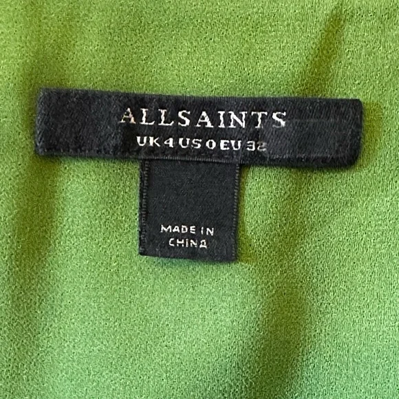 All Saints SZ 0 The‎ Estelle Green  Long Sleeve V-Neck asymmetrical midi dress - Picture 8 of 16